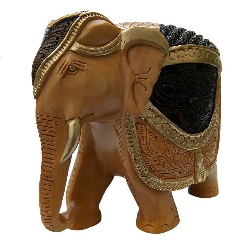 Wooden Elephant Carving 6 inch Statue showpiece Fully Carved/Gift Purpose